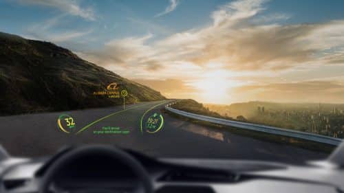 Affichage en réalité augmentée sur un pare-brise de voiture